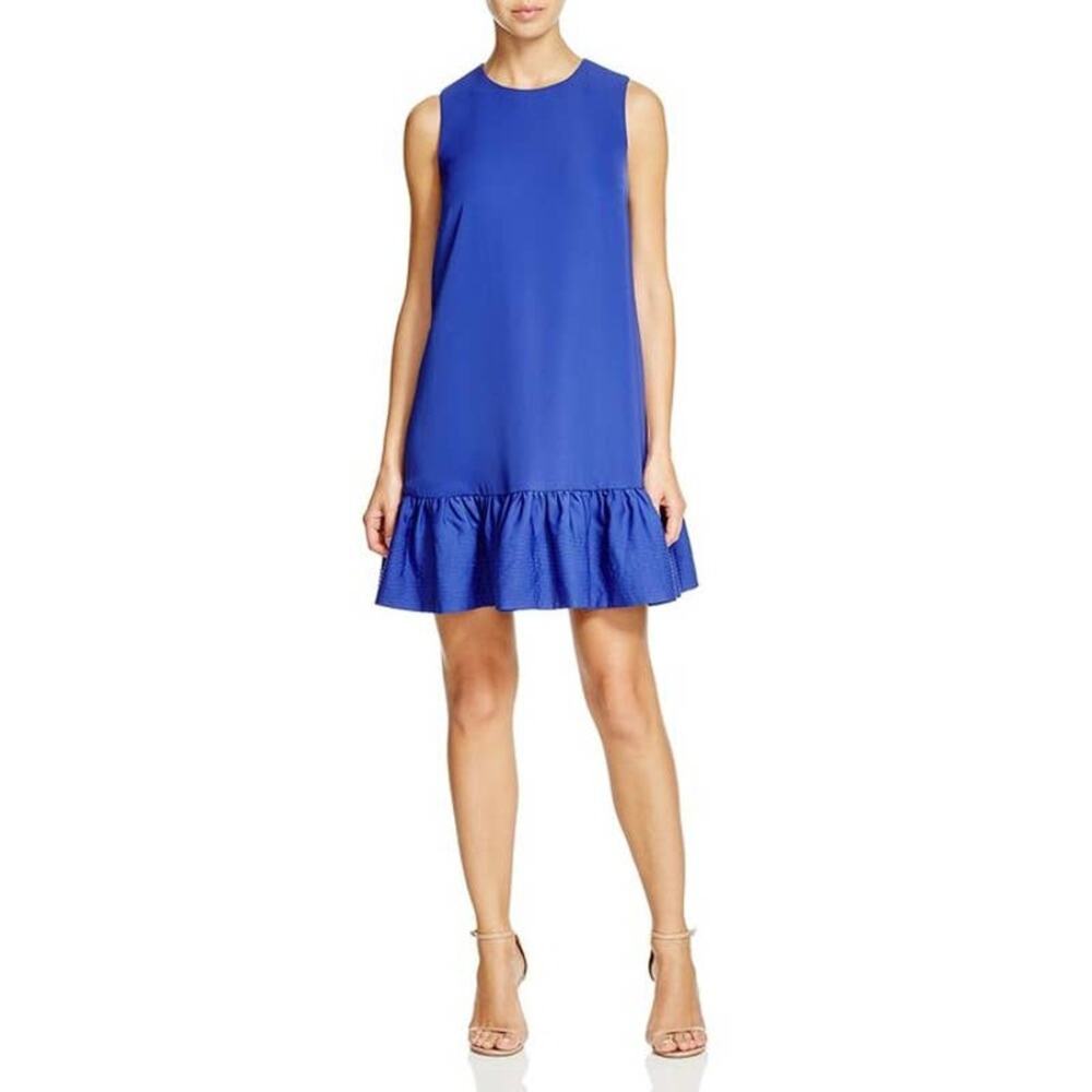 CYNTHIA ROWLEY Royal Blue Sleeveless Ruffle Hem Trapeze Mini Dress Size 0